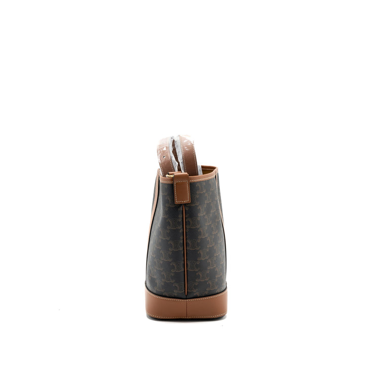 Top Quality Celine small bucket IN TRIOMPHE CANVAS AND CALFSKIN TAN
