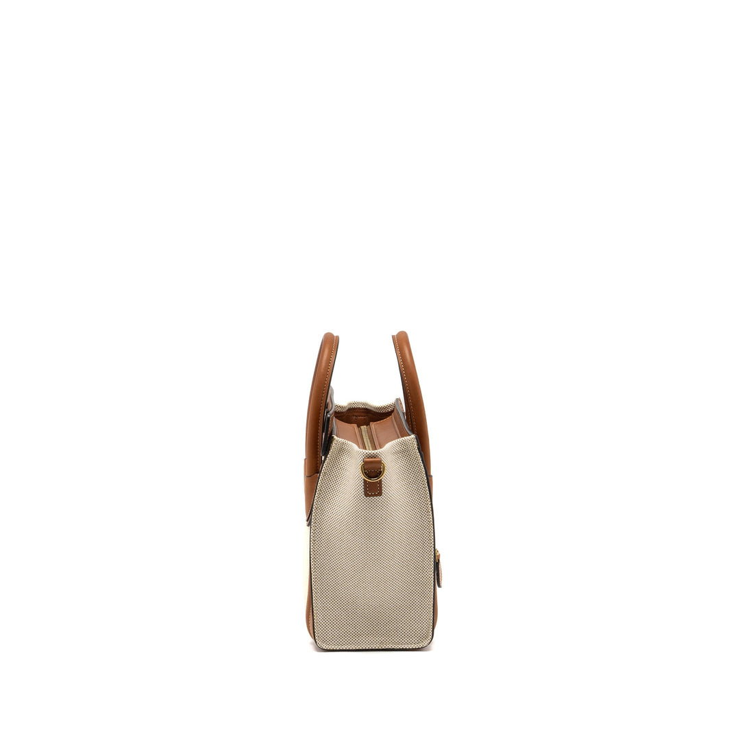 Top Quality Celine Nano Luggage Bag Canvas/Leather Tan/White