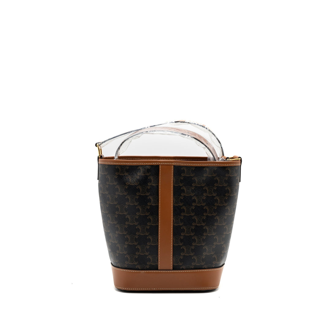 Top Quality Celine small bucket IN TRIOMPHE CANVAS AND CALFSKIN TAN