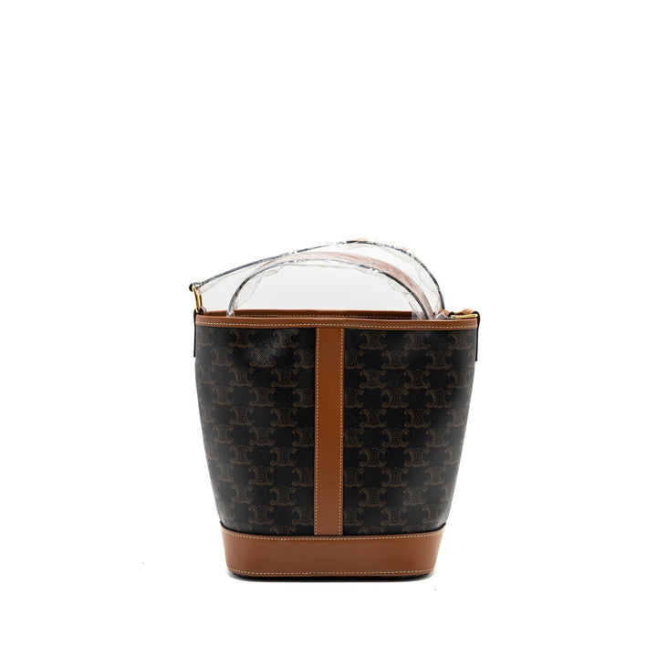 Top Quality Celine small bucket IN TRIOMPHE CANVAS AND CALFSKIN TAN