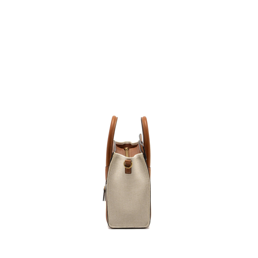 Top Quality Celine Nano Luggage Bag Canvas/Leather Tan/White