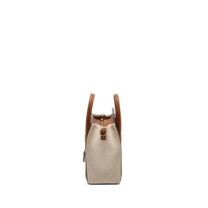 Celine Nano Luggage Bag Canvas/Leather Tan/White