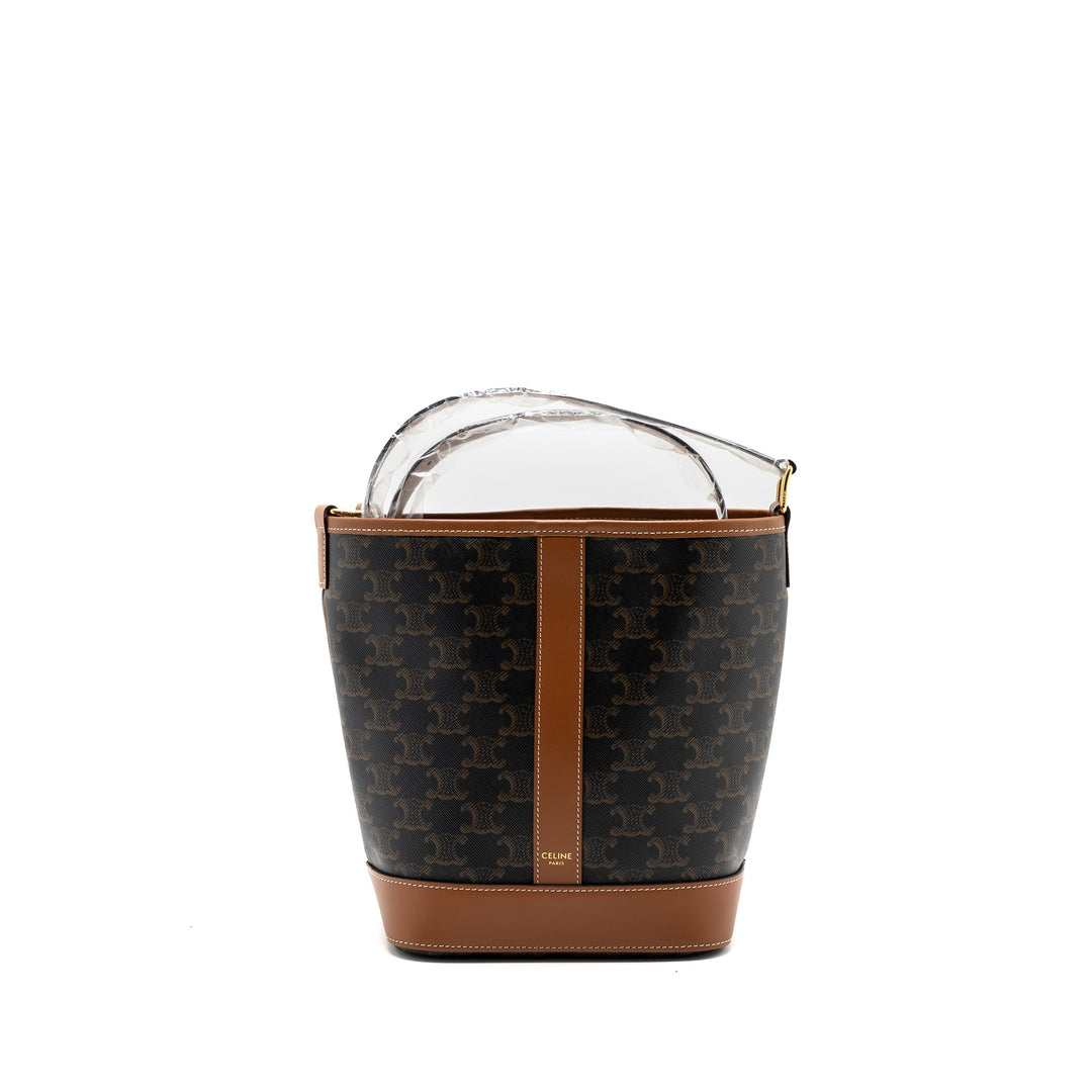Top Quality Celine small bucket IN TRIOMPHE CANVAS AND CALFSKIN TAN
