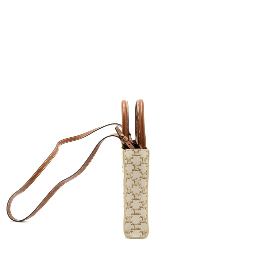 Celine Mini Vertical Cabas Triomphe Canvas/Calfskin White