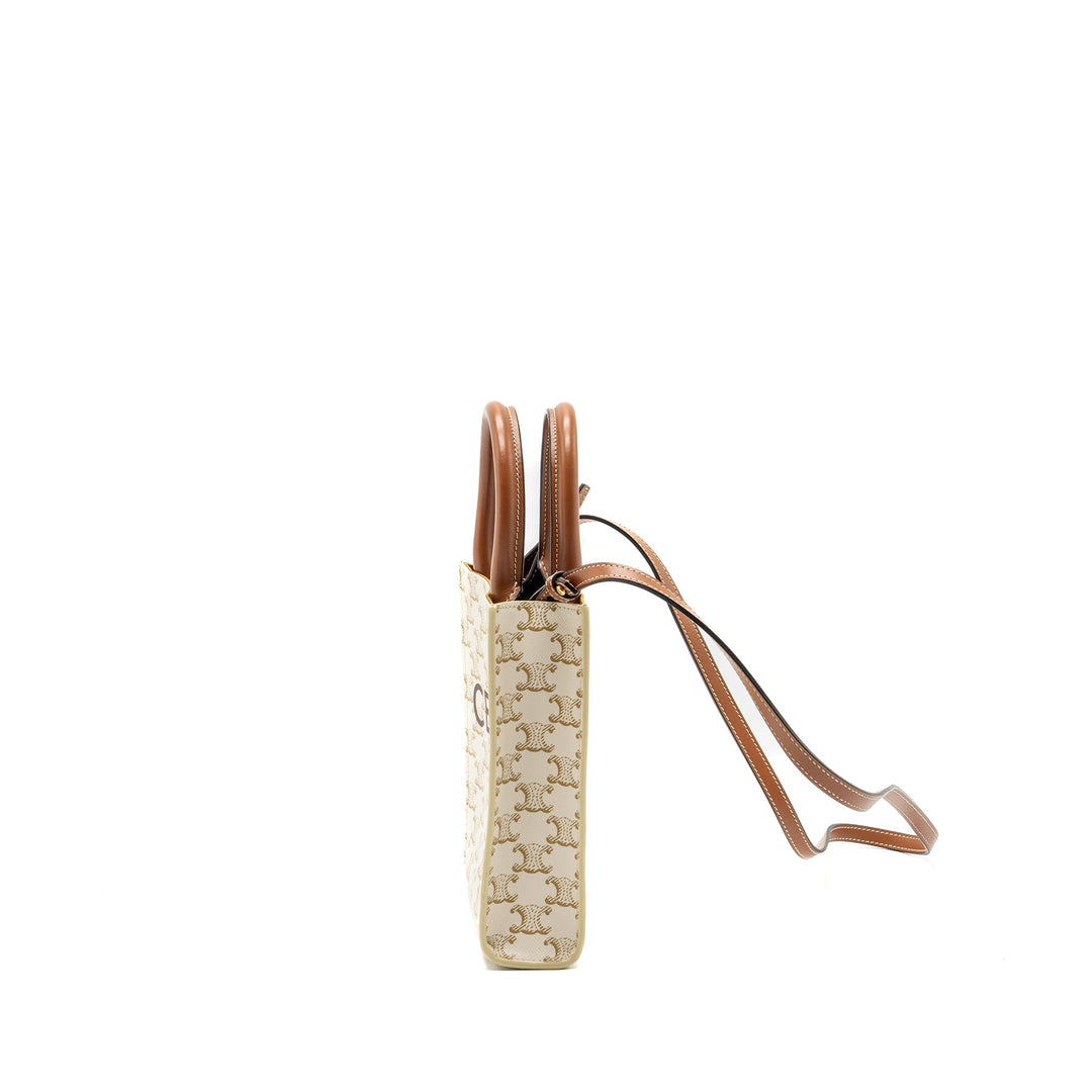 Celine Mini Vertical Cabas Triomphe Canvas/Calfskin White