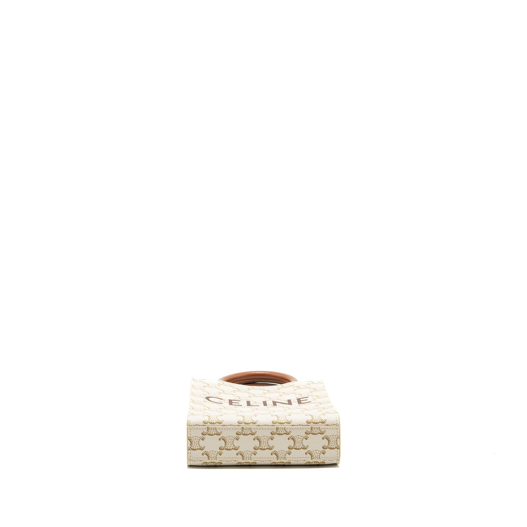 Celine Mini Vertical Cabas Triomphe Canvas/Calfskin White