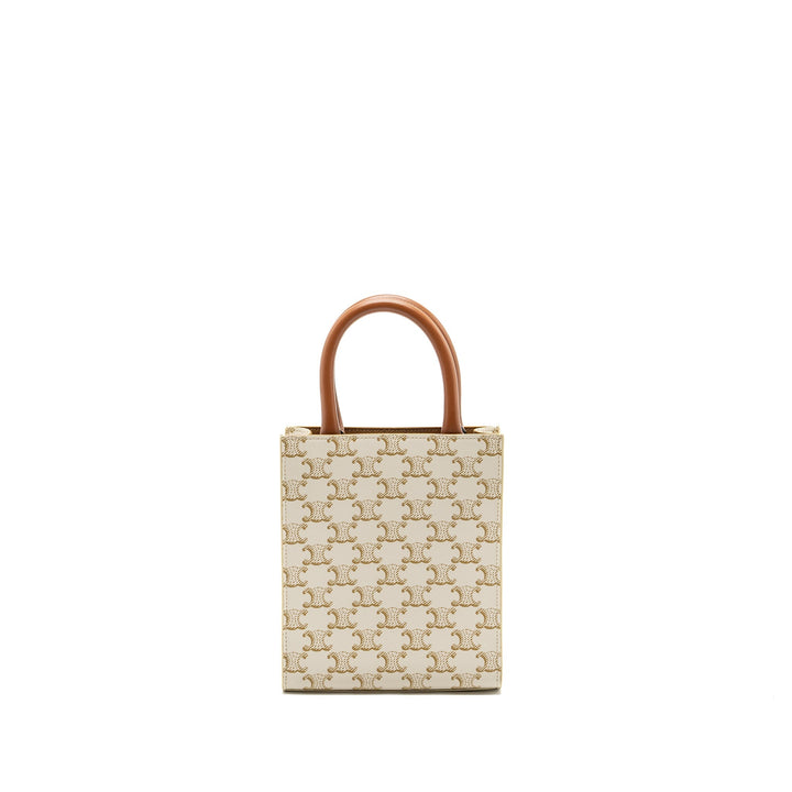 Celine Mini Vertical Cabas Triomphe Canvas/Calfskin White