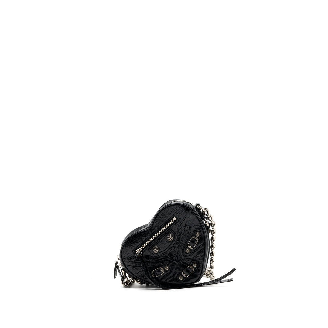 Top Quality Balenciaga Le Gagole Heart Mini Bag Arena Lambskin Black Ruthenium Hardware