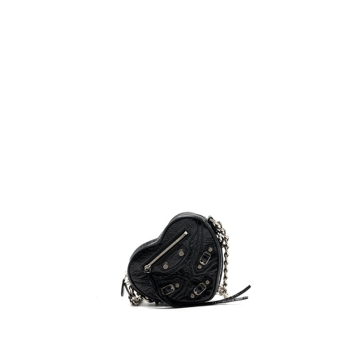 Top Quality Balenciaga Le Gagole Heart Mini Bag Arena Lambskin Black Ruthenium Hardware