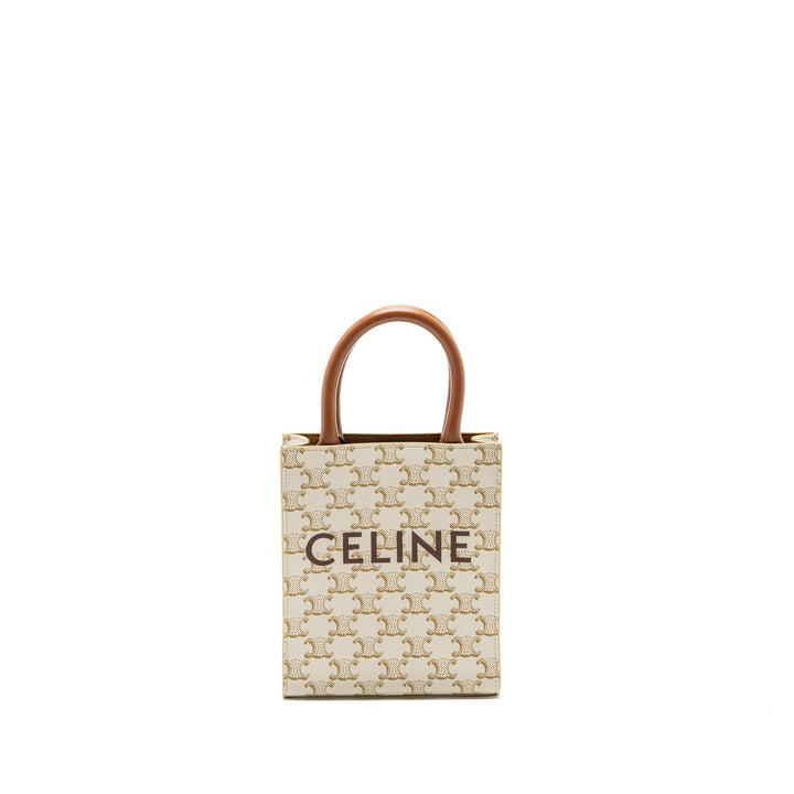 Top Quality Celine Mini Vertical Cabas Triomphe Canvas/Calfskin White