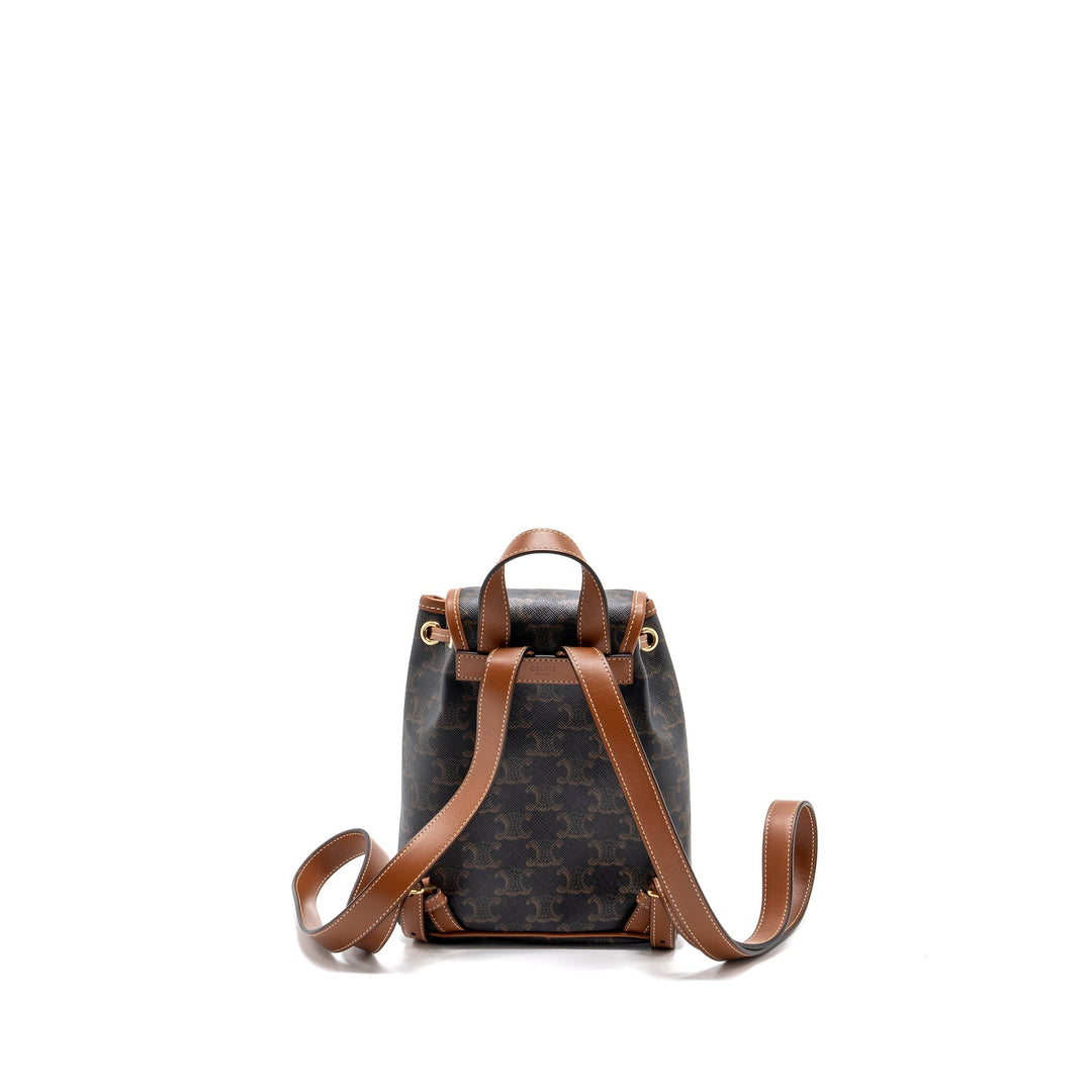 Top Quality Celine Mini Backpack Folco Triomphe Canvas Calfskin Tan