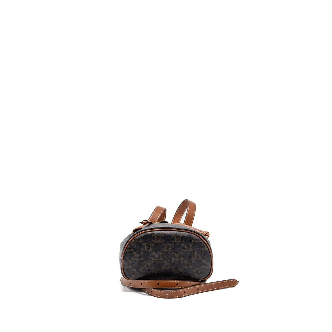 Celine Mini Backpack Folco Triomphe Canvas Calfskin Tan