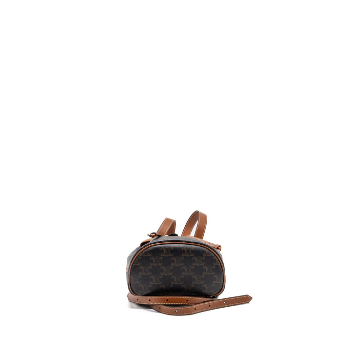 Celine Mini Backpack Folco Triomphe Canvas Calfskin Tan