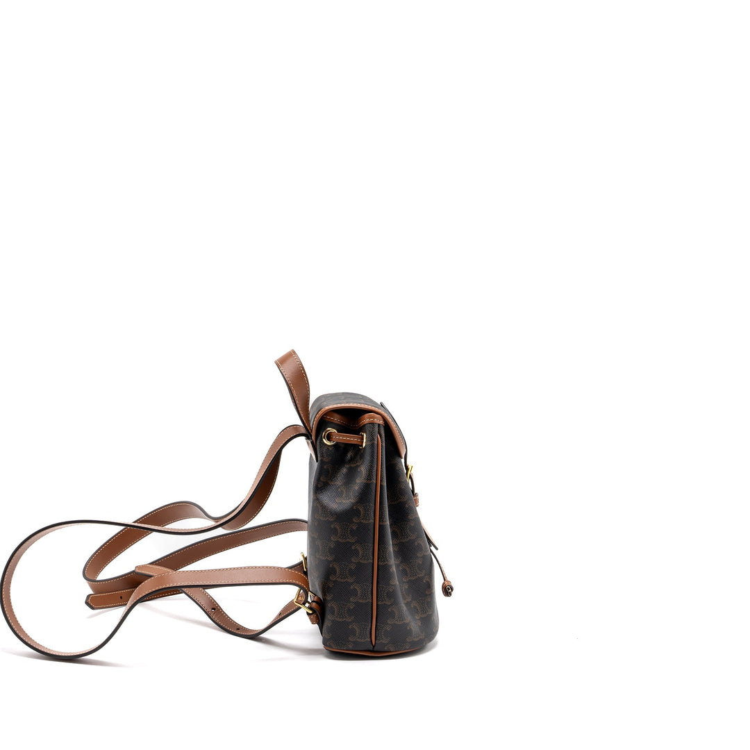 Top Quality Celine Mini Backpack Folco Triomphe Canvas Calfskin Tan