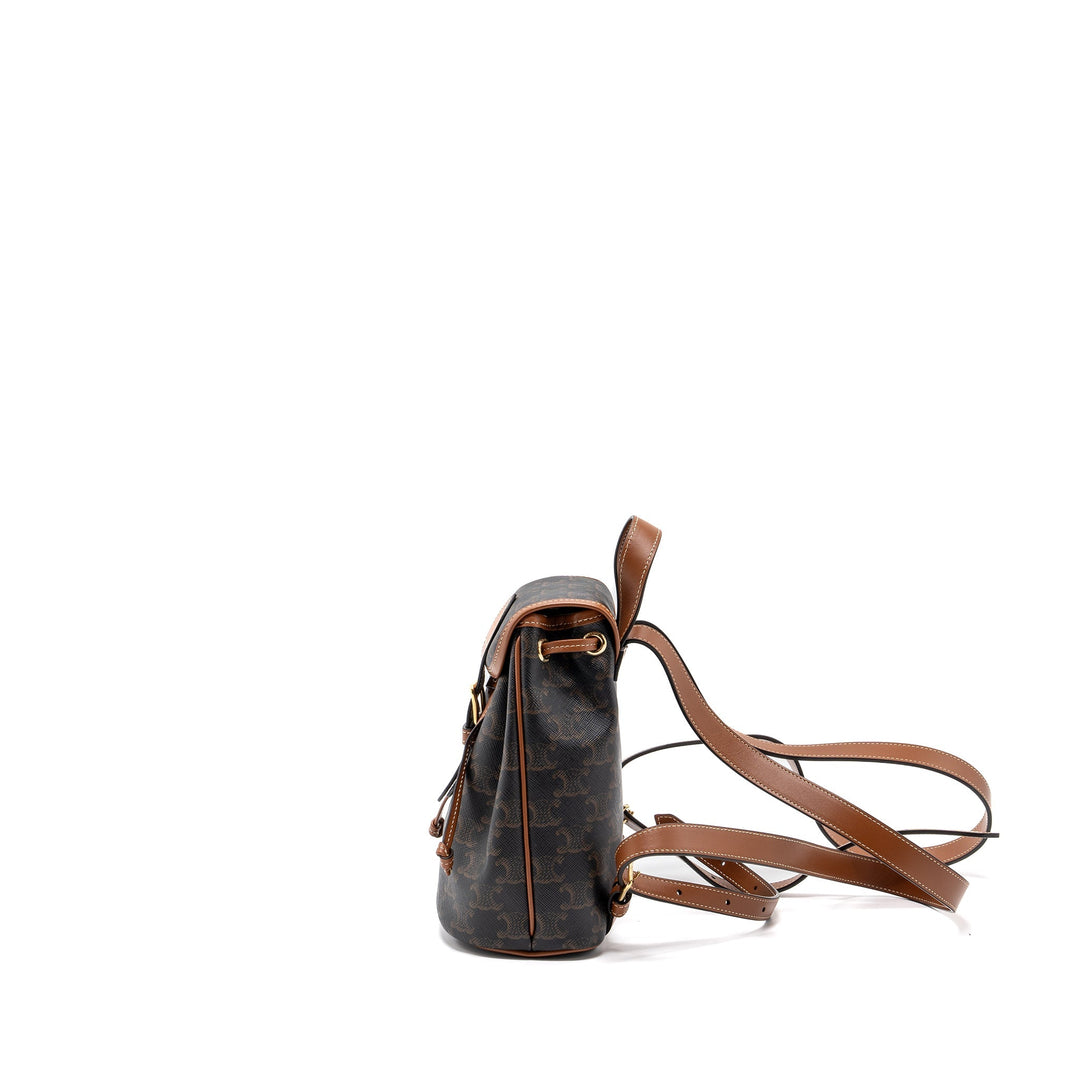 Top Quality Celine Mini Backpack Folco Triomphe Canvas Calfskin Tan
