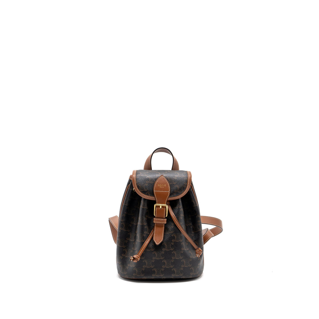 Top Quality Celine Mini Backpack Folco Triomphe Canvas Calfskin Tan