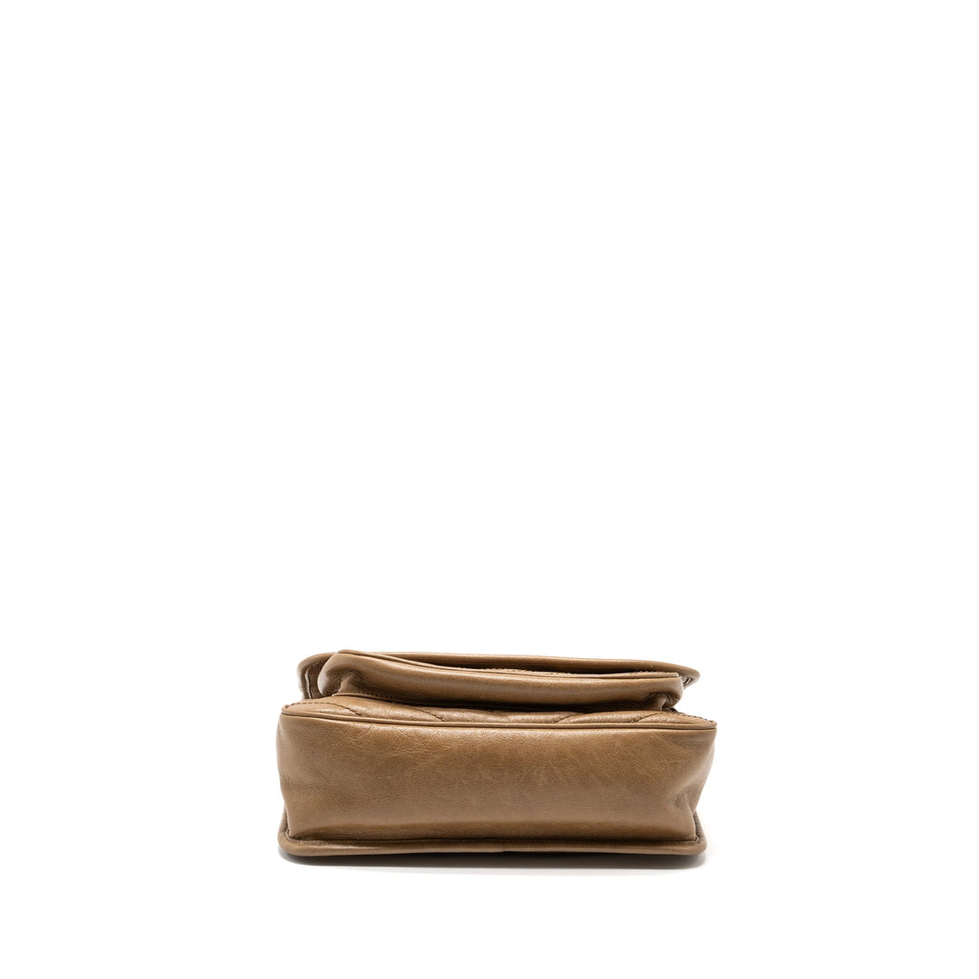 Saint Laurent Medium Niki Bag Crinkled Calfskin Dark Beige Ruthenium Hardware