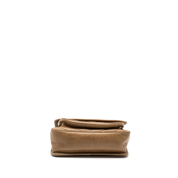 Saint Laurent Medium Niki Bag Crinkled Calfskin Dark Beige Ruthenium Hardware