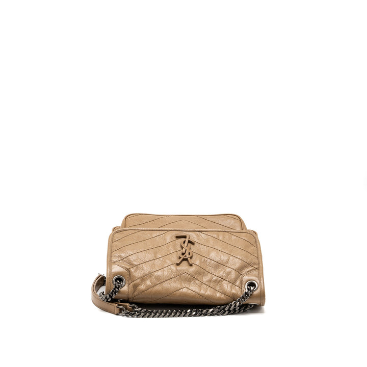 Saint Laurent Medium Niki Bag Crinkled Calfskin Dark Beige Ruthenium Hardware