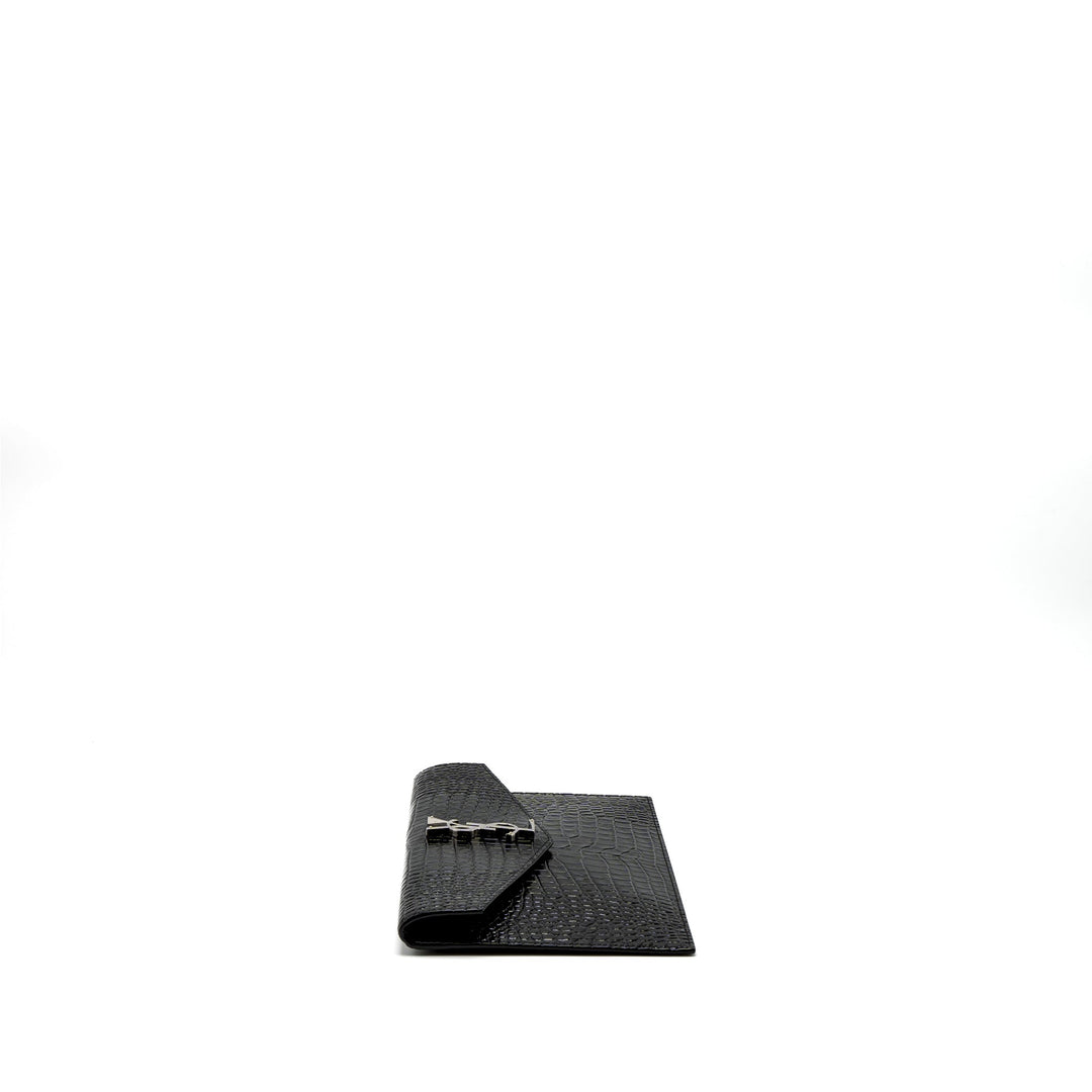 Saint Laurent/YSL Uptown Pouch Croc-Embossed Calfskin Black SHW
