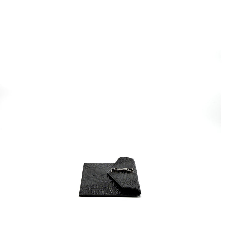 Saint Laurent/YSL Uptown Pouch Croc-Embossed Calfskin Black SHW