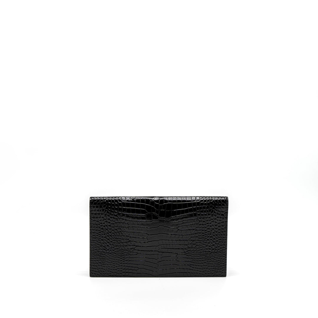 Saint Laurent/YSL Uptown Pouch Croc-Embossed Calfskin Black SHW