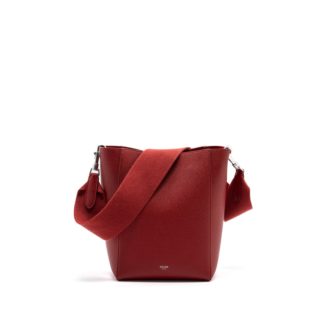 Top Quality Celine Sangle Small Bucket Bag Grained Calfskin Red