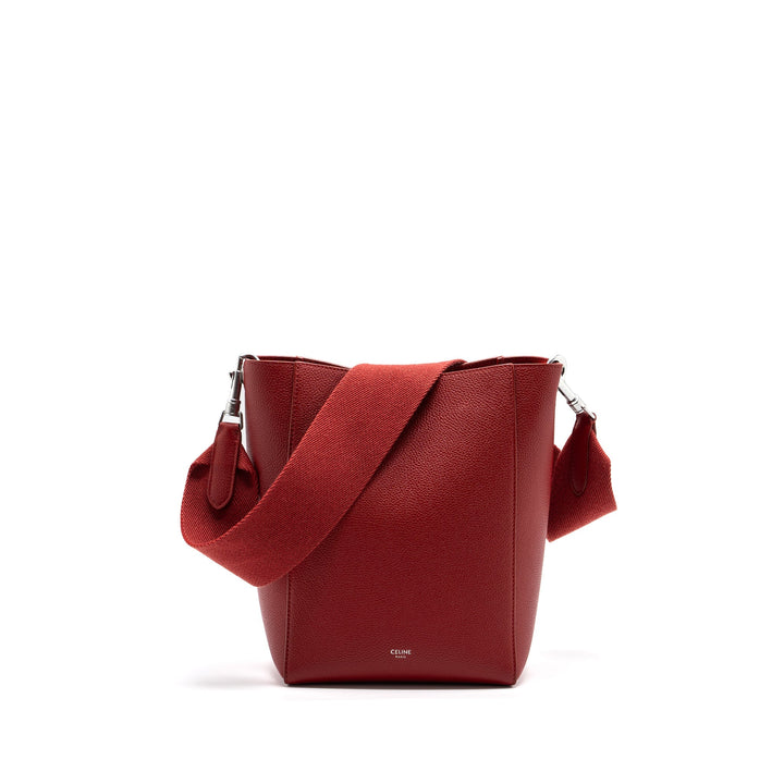 Celine Sangle Small Bucket Bag Grained Calfskin Red