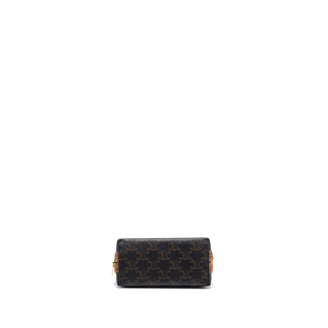 Celine Clutch With Chain Triomphe Canvas/Lambskin Tan