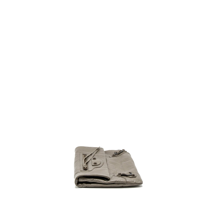 Top Quality Balenciaga City Fold Clutch/Shoulder Bag Leather Grey Ruthenium Hardware