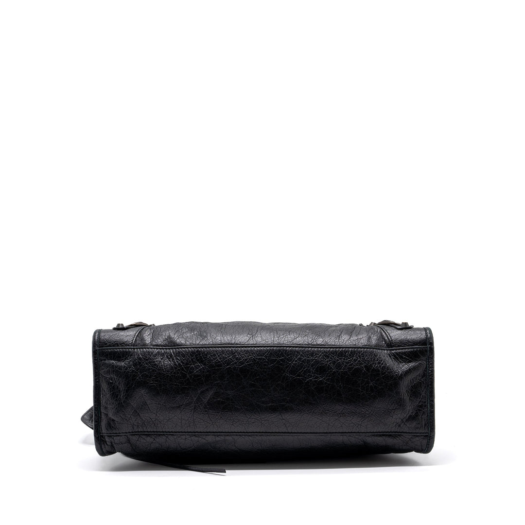 Top Quality Balenciaga Classic City Bag Leather Black ruthenium silver Hardware