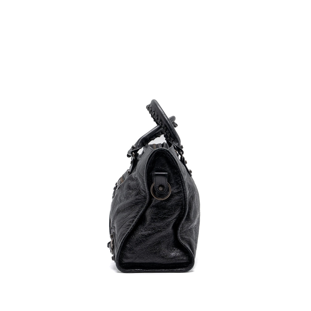 Top Quality Balenciaga Classic City Bag Leather Black ruthenium silver Hardware