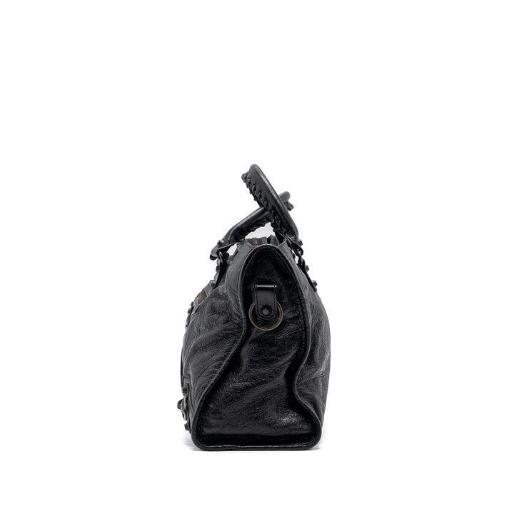 Top Quality Balenciaga Classic City Bag Leather Black ruthenium silver Hardware