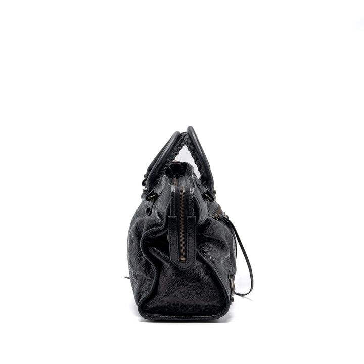 Top Quality Balenciaga Classic City Bag Leather Black ruthenium silver Hardware