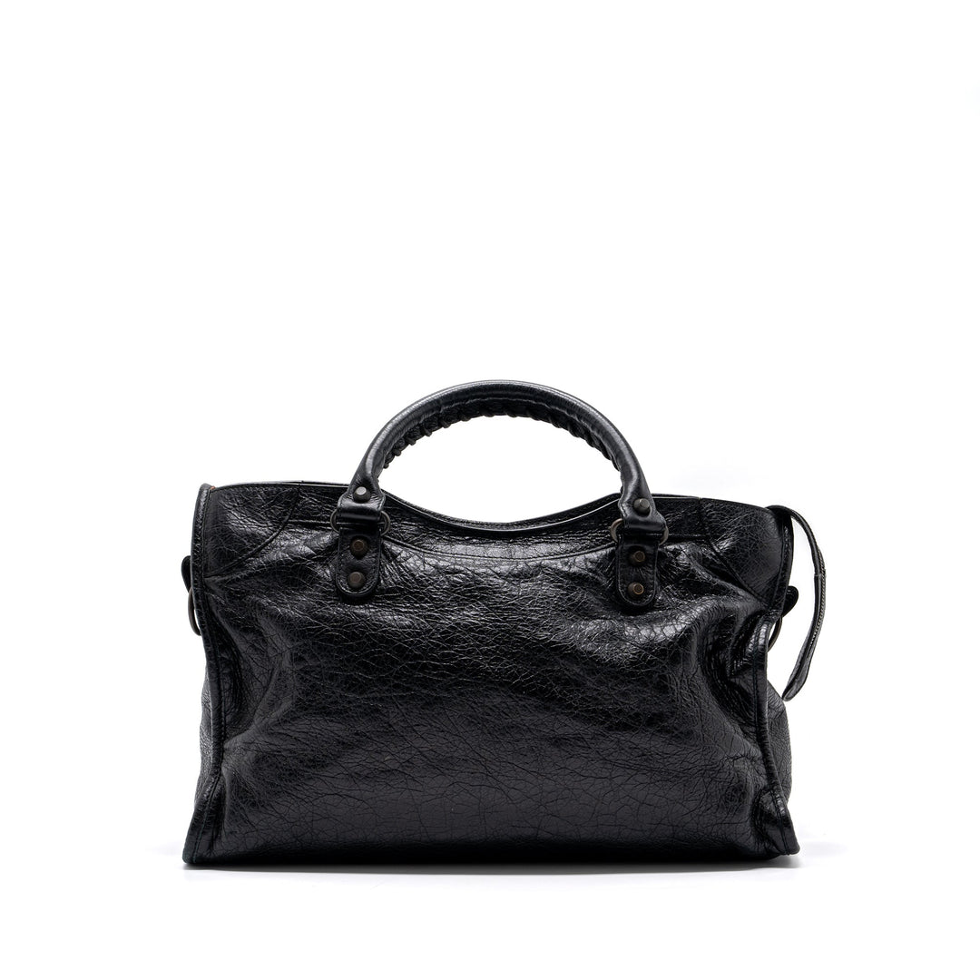 Top Quality Balenciaga Classic City Bag Leather Black ruthenium silver Hardware