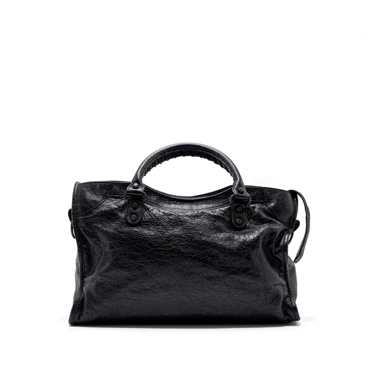 Top Quality Balenciaga Classic City Bag Leather Black ruthenium silver Hardware