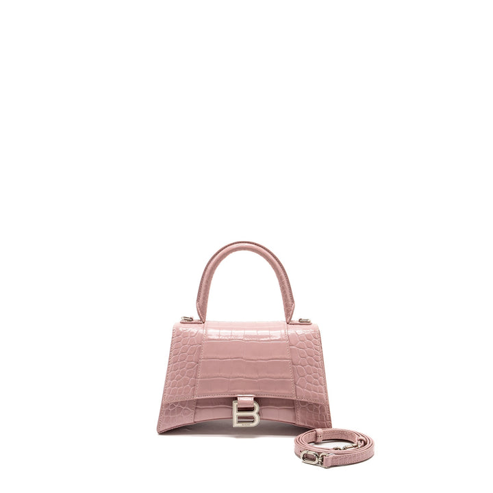 Top Quality Balenciaga Hourglass S Croc-Embossed Calfskin Pink SHW