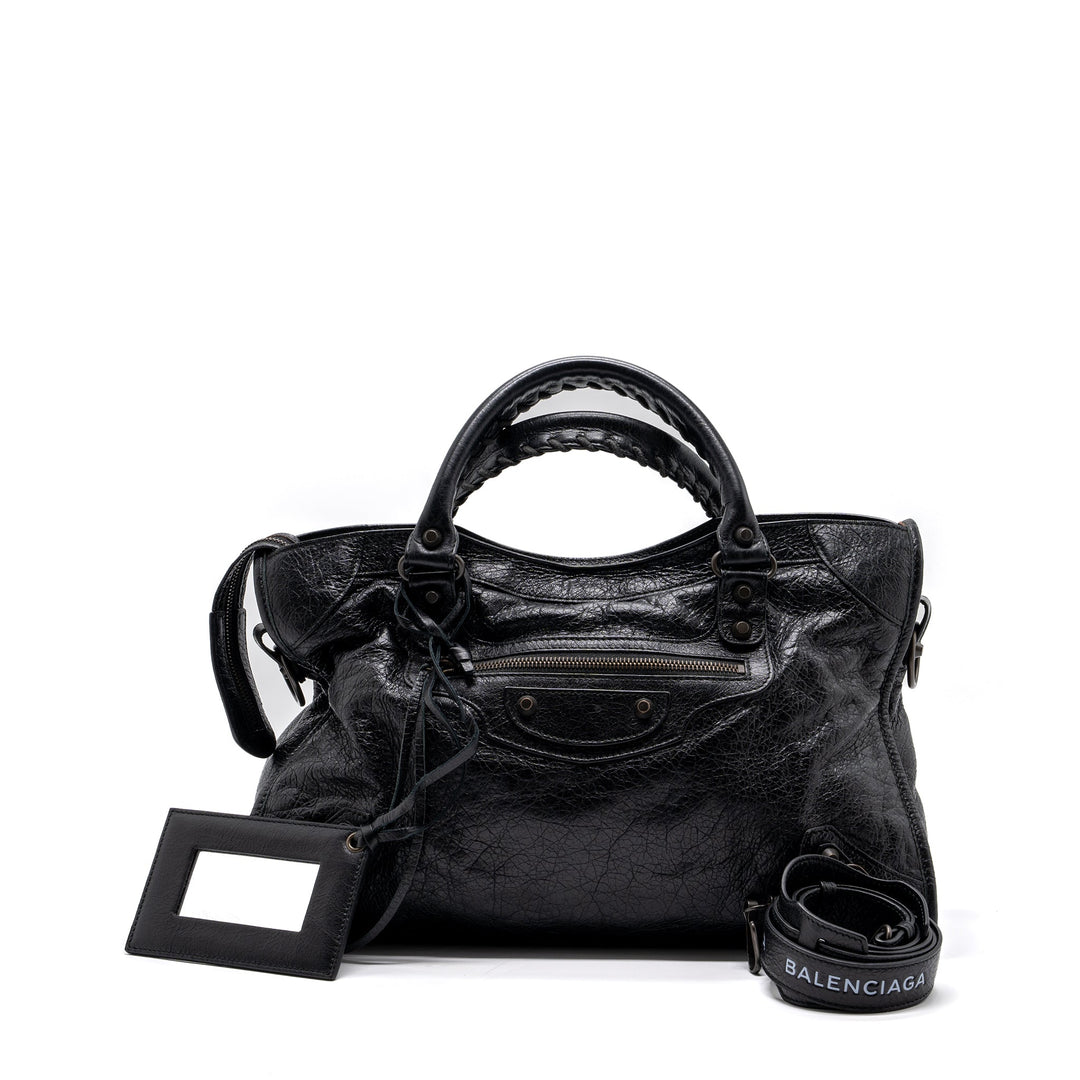 Top Quality Balenciaga Classic City Bag Leather Black ruthenium silver Hardware