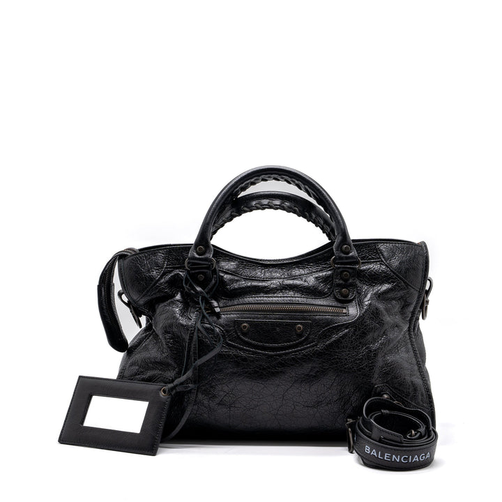 Top Quality Balenciaga Classic City Bag Leather Black ruthenium silver Hardware