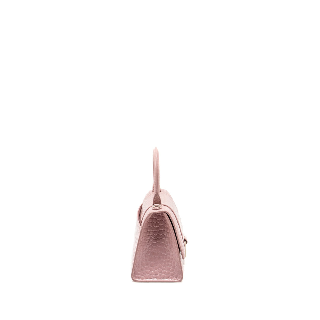 Top Quality Balenciaga Hourglass S Croc-Embossed Calfskin Pink SHW