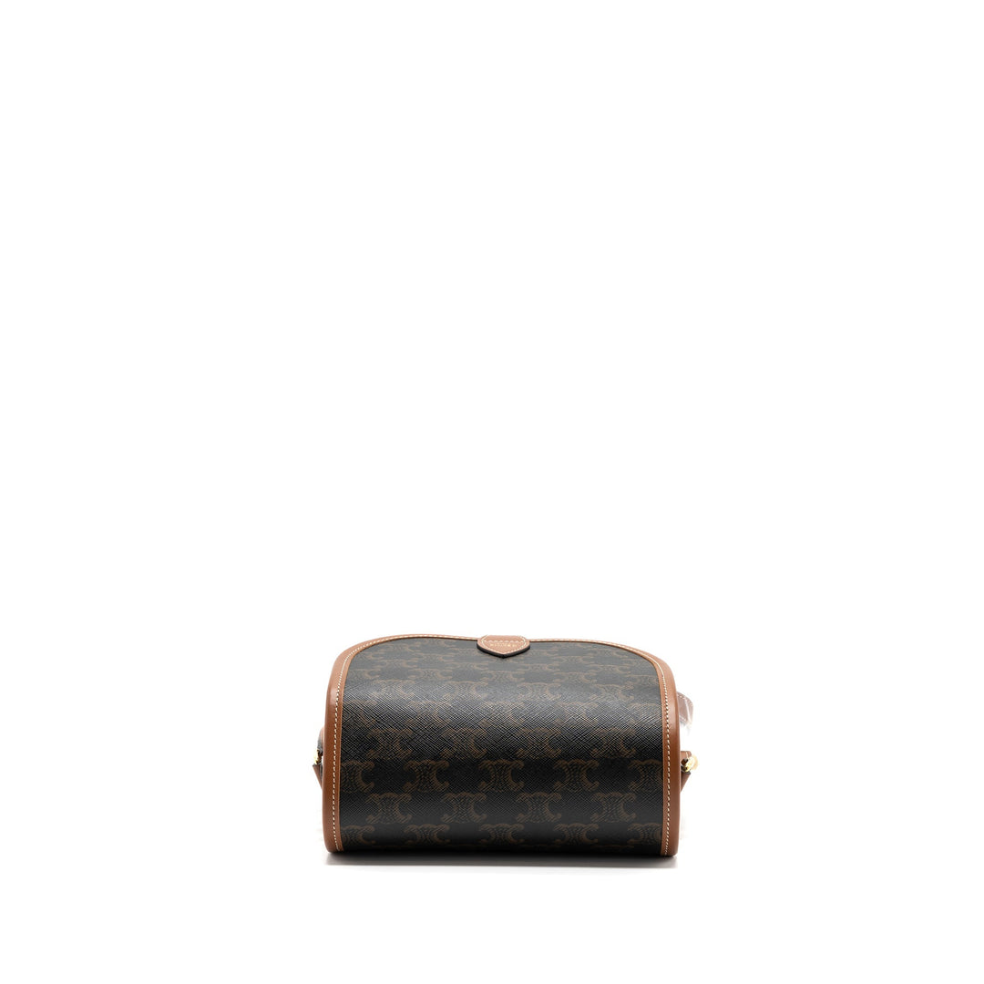 Celine medium Folco bag TRIOMPHE CANVAS AND CALFSKIN TAN