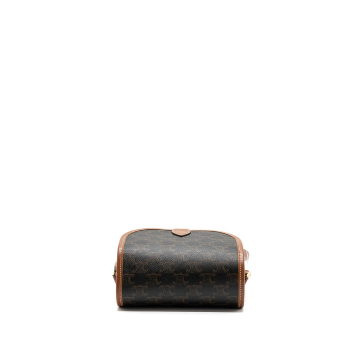 Celine medium Folco bag TRIOMPHE CANVAS AND CALFSKIN TAN