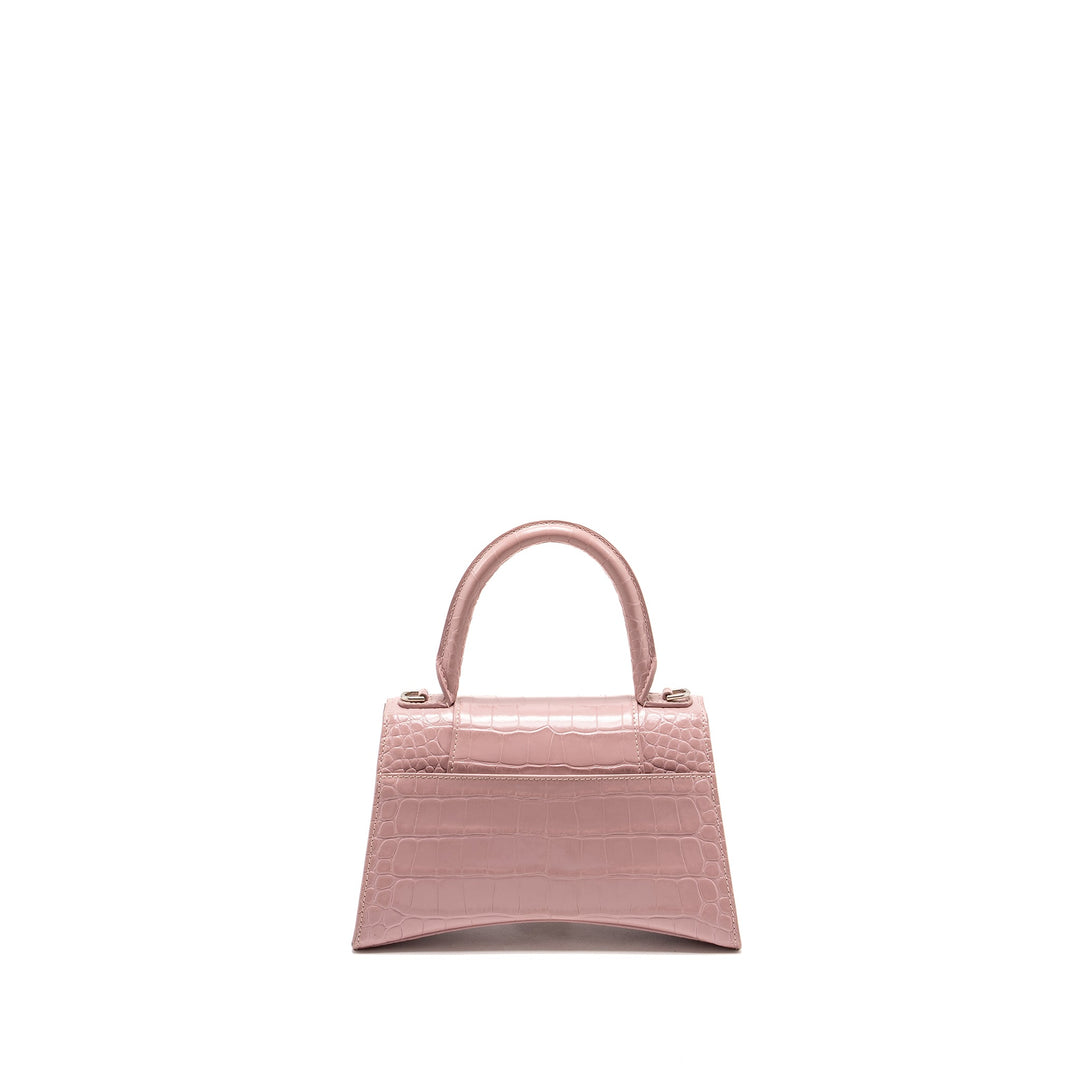 Top Quality Balenciaga Hourglass S Croc-Embossed Calfskin Pink SHW