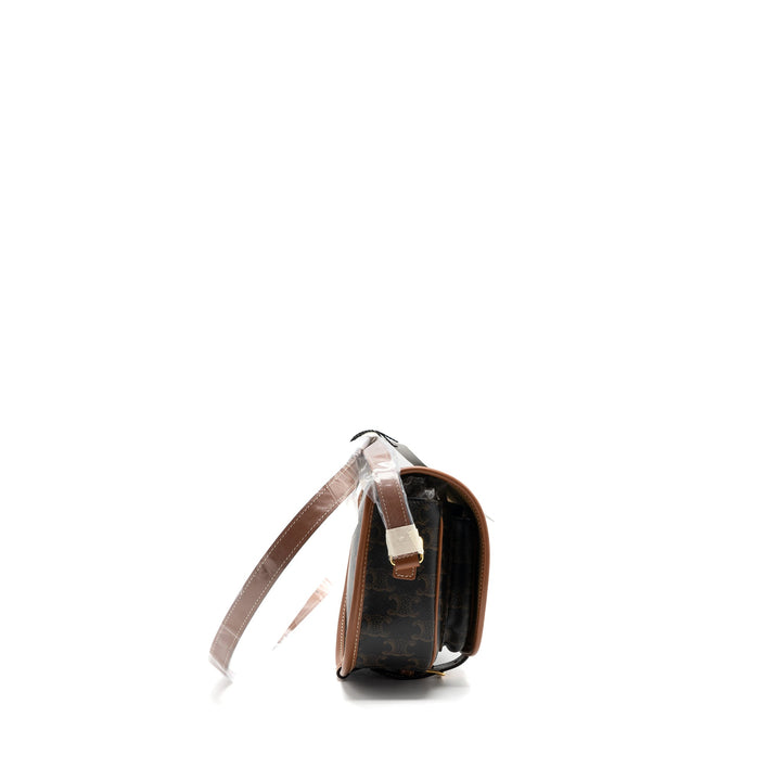Celine medium Folco bag TRIOMPHE CANVAS AND CALFSKIN TAN