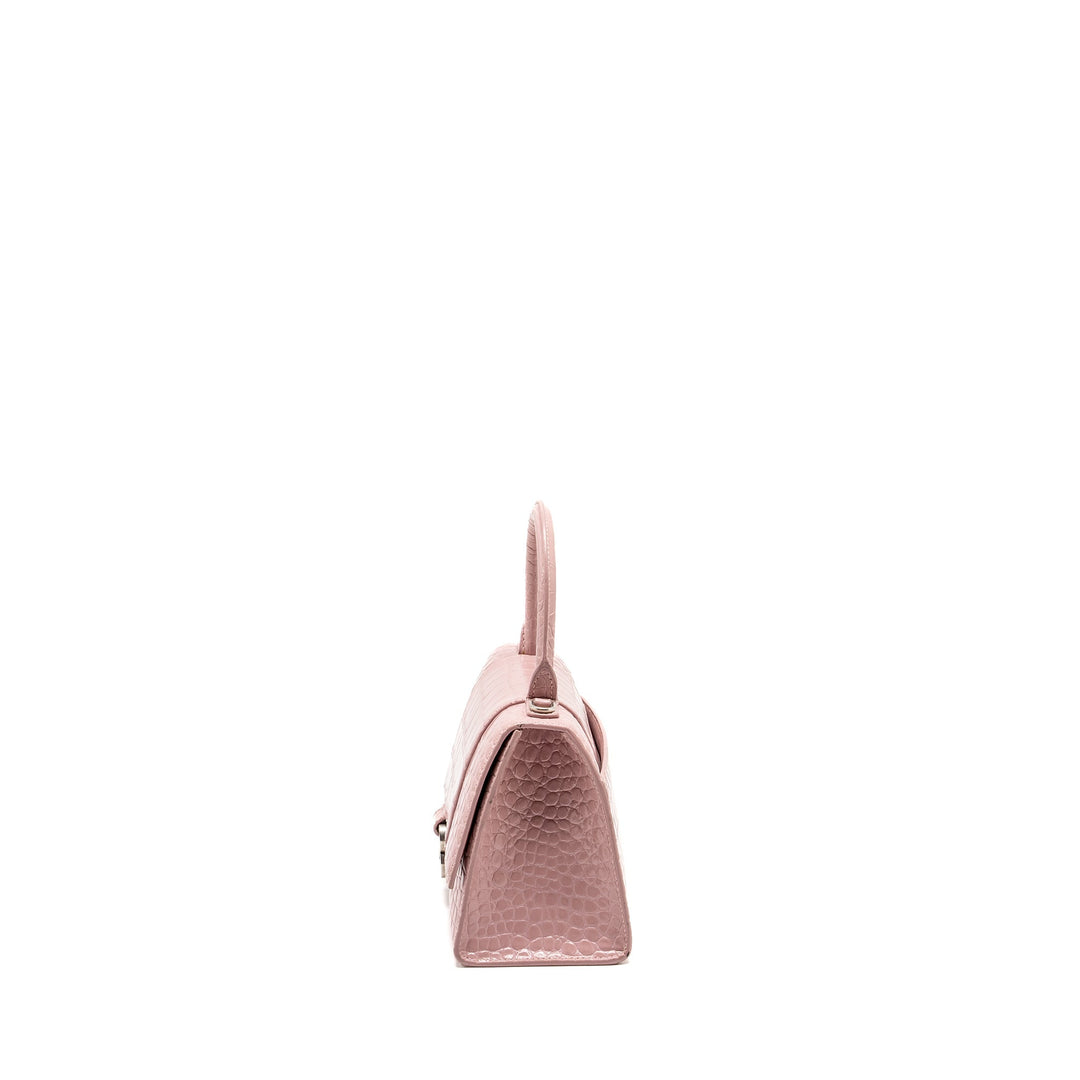 Top Quality Balenciaga Hourglass S Croc-Embossed Calfskin Pink SHW