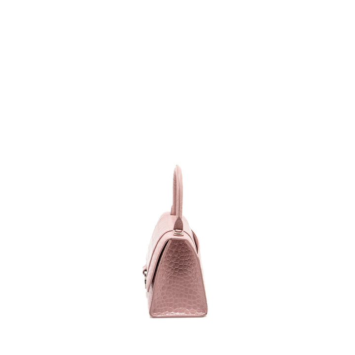 Top Quality Balenciaga Hourglass S Croc-Embossed Calfskin Pink SHW