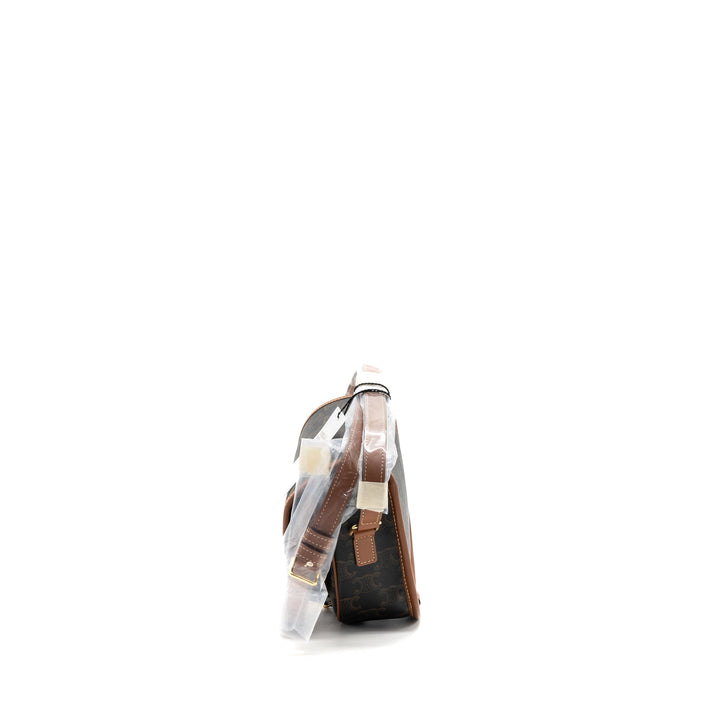 Celine medium Folco bag TRIOMPHE CANVAS AND CALFSKIN TAN