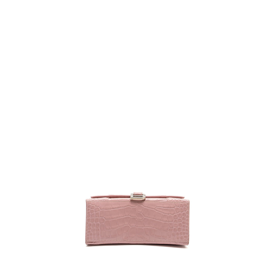 Top Quality Balenciaga Hourglass S Croc-Embossed Calfskin Pink SHW