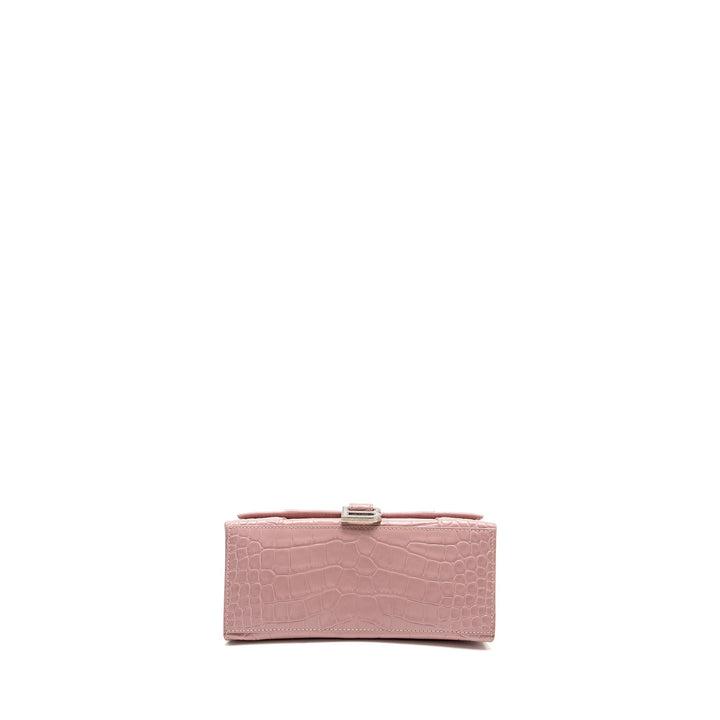 Top Quality Balenciaga Hourglass S Croc-Embossed Calfskin Pink SHW
