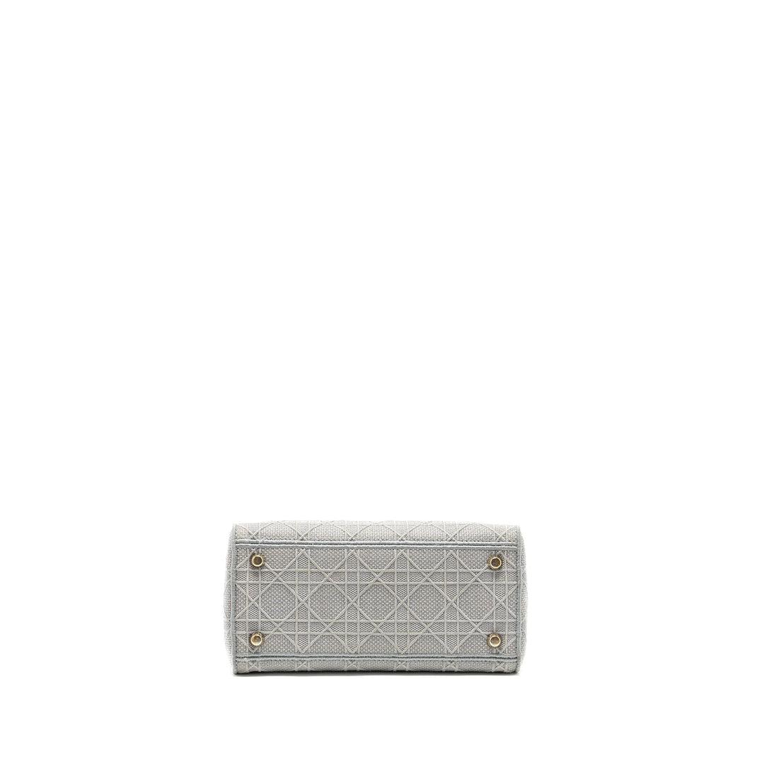 Top quality Dior Medium Lady D-Lite Bag Cannage Embroidery Grey
